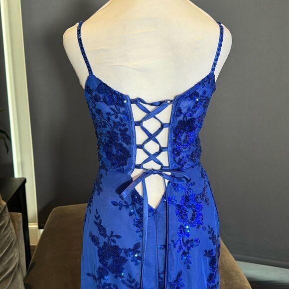 Women’s Blue Sparkly Mermaid Fit Prom Party Dress CrissCross Straps Size 10 NWT - Picture 6 of 14